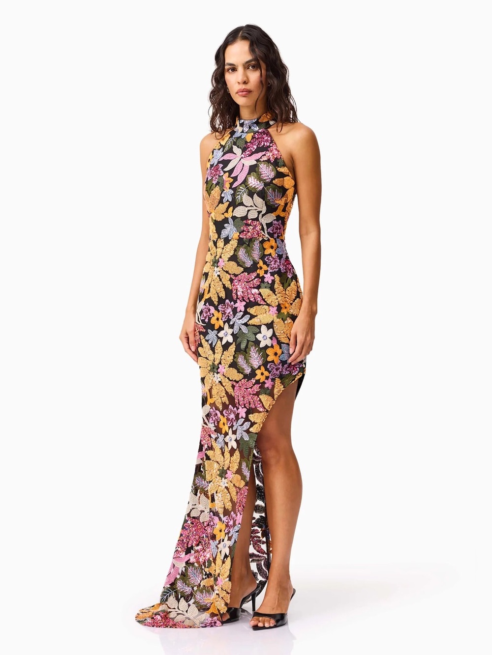 Elliatt Kiran Gown Orange Floral Sequin Embroidered Maxi Dress NEW - Picture 8 of 13